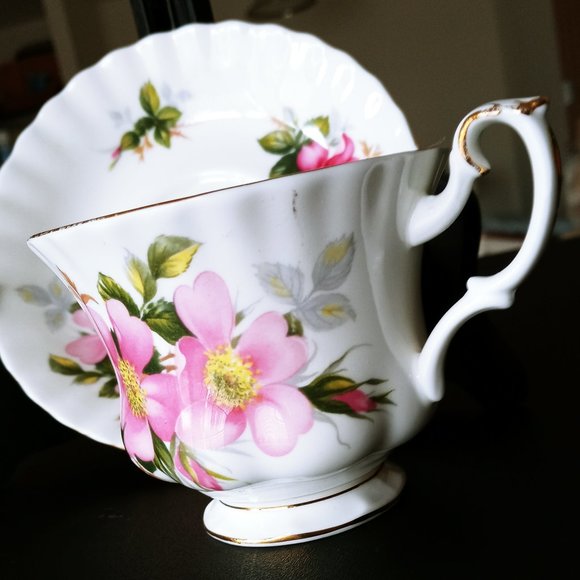 Royal Albert Bone China England Footed Tea Cup & Saucer Prairie Rose - Picture 6 of 10